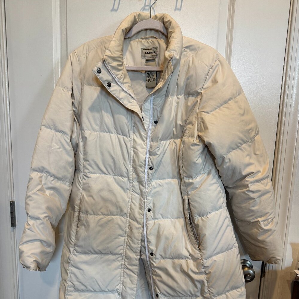 L.L.Bean Long Down Puffer Coat – Cream/Ivory – Women’s Size L Regular
